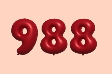 3D gerçekçi metalik hava balonundan yapılmış 988 numara balon. Satılık parti dekorasyonu için 3 boyutlu kırmızı helyum balonları, kutlama yıldönümü, düğün tatili. Vektör illüstrasyonu