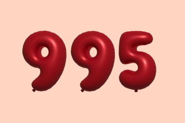 3D gerçekçi metalik hava balonundan yapılmış 995 numara balon. Satılık parti dekorasyonu için 3 boyutlu kırmızı helyum balonları, kutlama yıldönümü, düğün tatili. Vektör illüstrasyonu