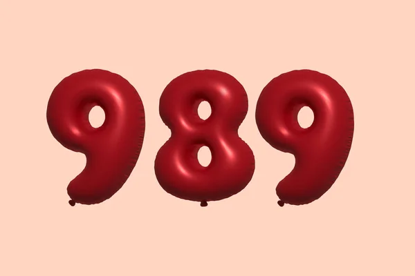 989 Zahlenballon Aus Realistischem Metallluftballon Rendering Red Helium Luftballons Zum — Stockvektor