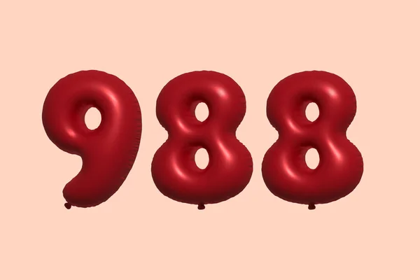 988 3D数字气球 由现实的金属气球3D渲染而成 3D红氦气气球销售装饰派对生日 结婚纪念日 婚庆假期 矢量说明 — 图库矢量图片