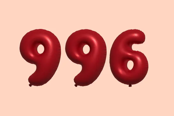 996 Number Balloon Made Realistic Metallic Air Balloon Rendering Red — Stock Vector