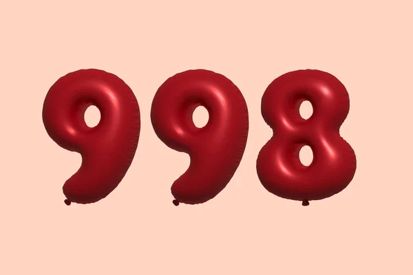 998 Globo Número Hecho Globo Aire Metálico Realista Representación Globos — Archivo Imágenes Vectoriales