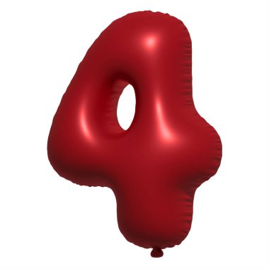 İngilizce alfabe 4 Numara Balon Metni. Şişme Helyum balonu. 3 boyutlu kırmızı balon yazı tipleri tatiller için gerçekçi sembollerdir. Kutlama, doğum günü, izole edilmiş bir geçmiş..