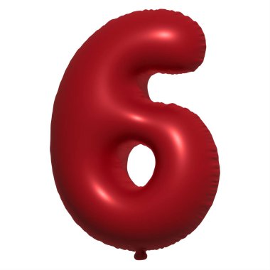İngilizce alfabe 6 Numara Balon Metni. Şişme Helyum balonu. 3 boyutlu kırmızı balon yazı tipleri tatiller için gerçekçi sembollerdir. Kutlama, doğum günü, izole edilmiş bir geçmiş..