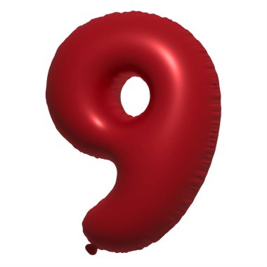 İngilizce alfabe 9 Numara Balon Metni. Şişme Helyum balonu. 3 boyutlu kırmızı balon yazı tipleri tatiller için gerçekçi sembollerdir. Kutlama, doğum günü, izole edilmiş bir geçmiş..