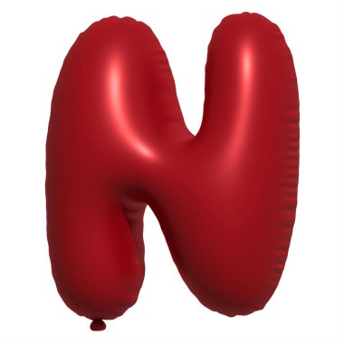 İngiliz alfabesi N harfli Balon Metni. Şişme Helyum balonu. 3 boyutlu kırmızı balon yazı tipleri tatiller için gerçekçi sembollerdir. Kutlama, doğum günü, izole edilmiş bir geçmiş..