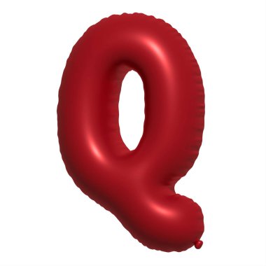 İngiliz alfabesi Q harfli Balon Metni. Şişme Helyum balonu. 3 boyutlu kırmızı balon yazı tipleri tatiller için gerçekçi sembollerdir. Kutlama, doğum günü, izole edilmiş bir geçmiş..