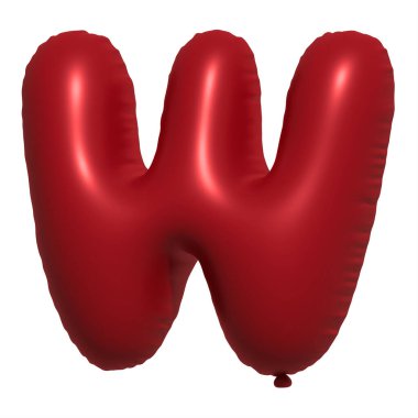 İngiliz alfabesi W harfli Balon Metni. Şişme Helyum balonu. 3 boyutlu kırmızı balon yazı tipleri tatiller için gerçekçi sembollerdir. Kutlama, doğum günü, izole edilmiş bir geçmiş..