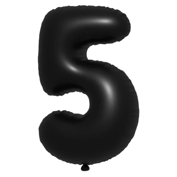 英語アルファベット5番風船テキスト インフレータブルヘリウム気球 3Dブラックバルーンフォントは 休日のための現実的なシンボルです お祭り誕生日お祝い孤立した背景 — ストック写真