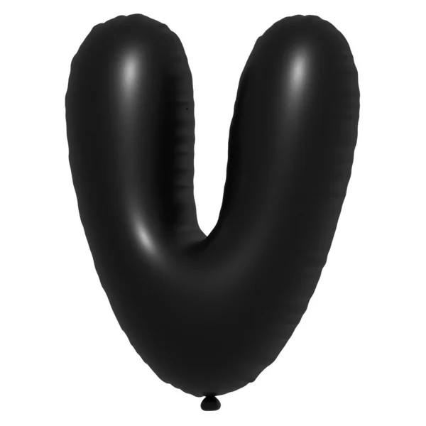 英文字母表V字母Balloons Text 膨胀的氦气球 3D黑色气球字体是度假的现实符号 庆祝孤立的背景 — 图库照片