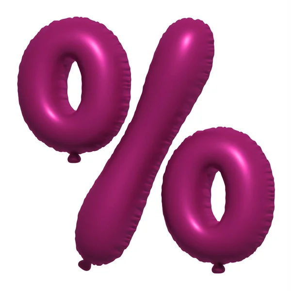 百分比货币气球文本 膨胀的氦气球 三维紫色气球字体是度假的现实符号 庆祝孤立的背景 — 图库照片