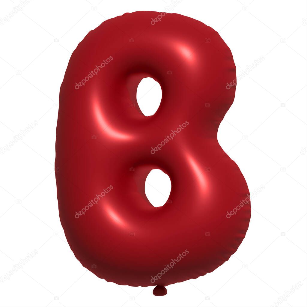 English alphabet B letters Balloons Text. Inflatable Helium balloon. 3D Red balloon fonts are realistic symbols for holidays. Festive, birthday, celebration isolated background.