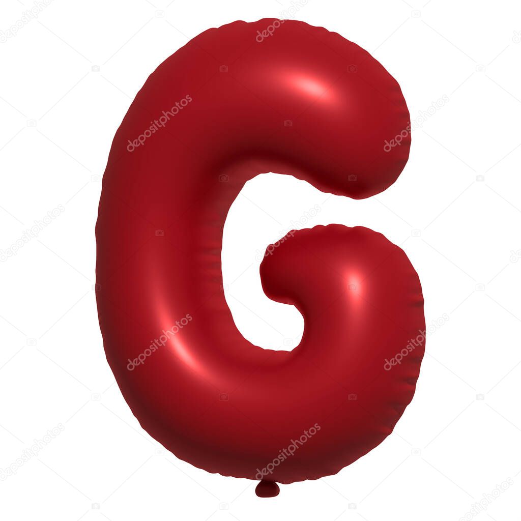 English alphabet G letters Balloons Text. Inflatable Helium balloon. 3D Red balloon fonts are realistic symbols for holidays. Festive, birthday, celebration isolated background.