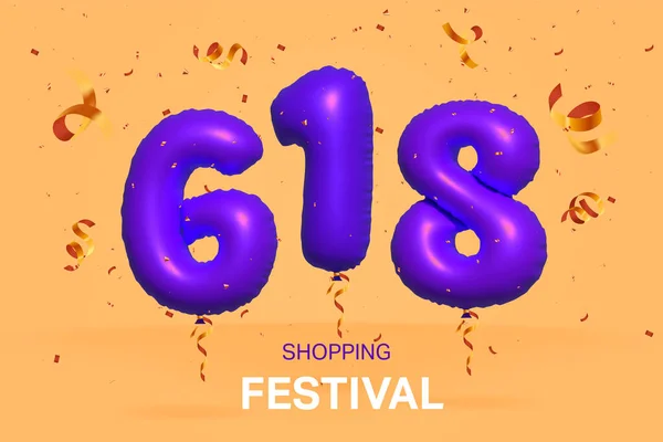 618 Shopping Festival Année Commerce Affiche Promotion Chine Numéro Ballon — Image vectorielle