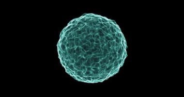 Animasyon çizgileri, noktalar ve parçacıklardan oluşan soyut teknoloji küre arkaplanı. H.U.D, FUI elementi. Soyut moleküllerden geometrik arkaplan.