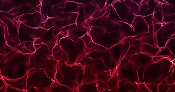 Arrière-plan rouge abstrait aqueux des particules technologiques. — Video