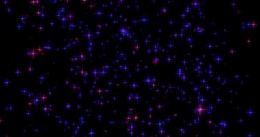 Noel ve Yeni Yıl 'da mavi ve mor yıldızlı siyah arkaplan.