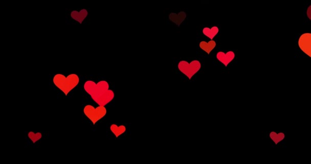 Красные Розовые Оранжевые Сердца Чёрном Фоне Анимационный Фон День Валентина — стоковое видео