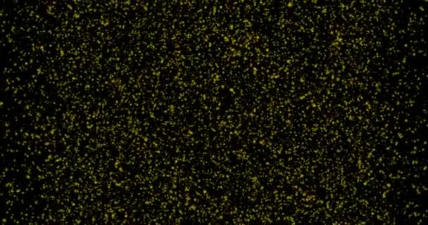 黄色背景与下落的防波堤灯闪亮的闪光移动模糊的圆形粒子与软焦点 黑色背景 闪烁着火花的圣诞图案 — 图库视频影像
