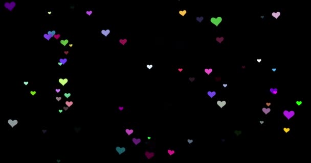 Corazones Multicolores Sobre Fondo Negro Fondo Animado Día San Valentín — Vídeo de stock