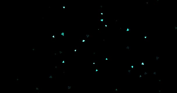 Fondo de vídeo geométrico abstracto, triángulos azules y hexágonos de partículas. modo de mezcla, modo de superposición, — Vídeos de Stock