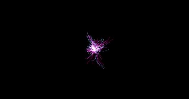 粒子のカオス運動からの抽象的な線は、黒い背景に爆発を示す。ブレンドモード — ストック動画