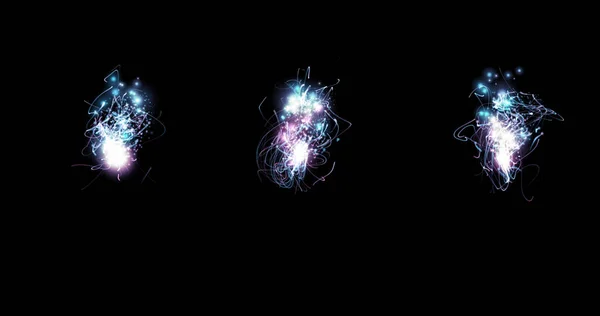 Linee astratte da particelle movimento caotico, accende un'esplosione su uno sfondo nero. modalità di fusione — Foto Stock