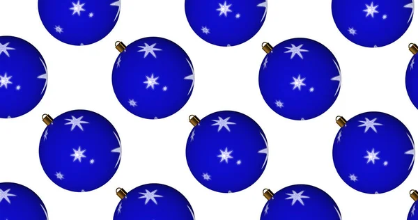 蓝色圣诞球白色背景上的3D 无缝图案 用于面料 有漂亮圣诞球的圣诞背景 有圣诞装饰品的球 复制空间 — 图库照片