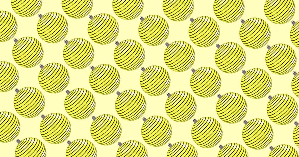 3 boyutlu resim sarı noel topları. Sarı zemin üzerinde 3 boyutlu, pürüzsüz desen, kumaş, kağıt, ambalaj için, Noel arkaplanı ile güzel noel topları,