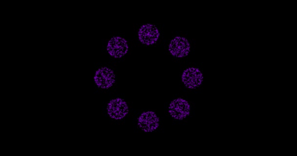 抽象技術アニメーションドット、粒子の円から紫色の円。ブレンドモード — ストック動画