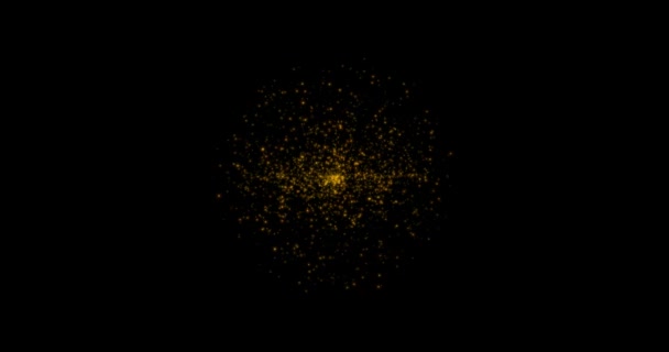 Achtergrond van 3d gouden geel glanzend bewegende wazige deeltjes bokeh, schittert op een zwarte achtergrond. — Stockvideo