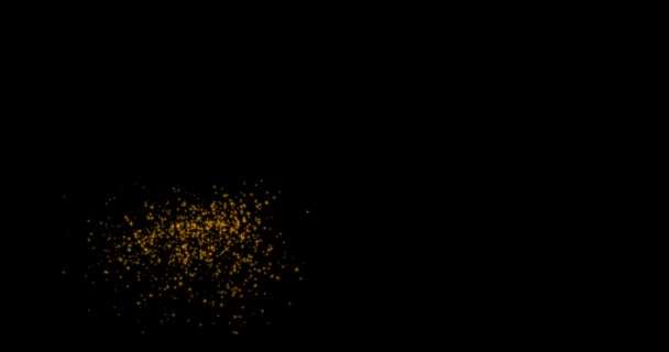 Hintergrund aus 3d goldgelb glänzend bewegten verschwommenen Teilchen Bokeh, funkelt auf schwarzem Hintergrund. — Stockvideo