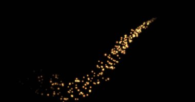 Altın, sarı, ışıl ışıl kar taneleri siyah arka planda pürüzsüz bir çizgi boyunca hareket eder. Kış, kar tanesi, tatil kar taneleri. Düzenleme şablonu. Harmanlama kipi.