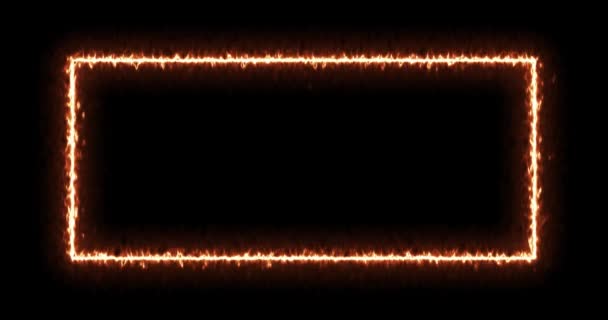 Eldig gul röd ring på en svart bakgrund. Abstrakt rektangel, solflammans ram. En brinnande ring av eld framträdde gradvis och en konstant brinnande i en rektangel. — Stockvideo