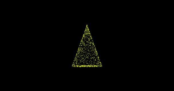 Nový rok, vánoční strom borovice žlutá, zlato z animovaných teček, kruhy částic. režim mísení — Stock video