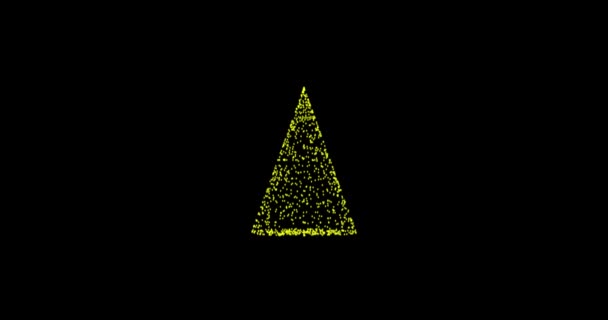 Año nuevo, pino árbol de Navidad amarillo, oro de puntos animados, círculos de partículas. modo de mezcla — Vídeos de Stock