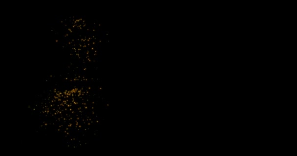 Fondo de 3d amarillo dorado brillante movimiento partículas borrosas bokeh, brilla sobre un fondo negro. — Vídeos de Stock