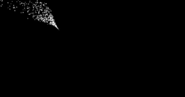 하얀 눈송이가 검은 배경 4k 3 차원으로 선을 따라 부드럽게 움직이는 장면이다. 겨울, 눈송이, 혼합 모드, 편집을 위한 눈송이 애니메이션 — 비디오