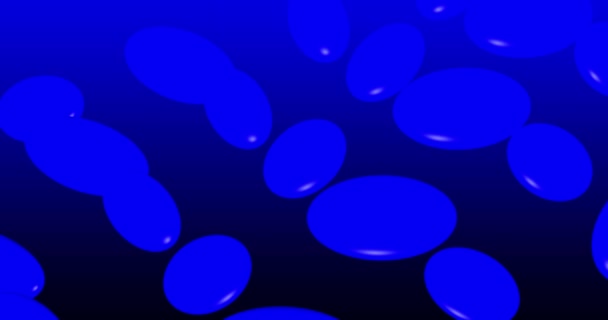 Imagens em loop. Abstrato fundo azul com círculos azuis dinâmicos, 3d pecado oval na forma de comprimidos, cápsulas. Animação 3D de linhas azuis. Fundo de vídeo moderno, animado, protetor de tela, espaço de cópia — Vídeo de Stock