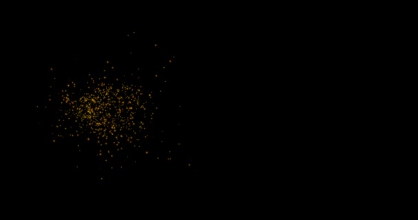 Fundo de 3d amarelo dourado brilhante movimento desfocado partículas bokeh, faíscas em um fundo preto. — Vídeo de Stock