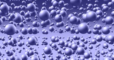 Soyut leylak 17-3938 Çok Peri arkaplanı ve dinamik 3 boyutlu küreler. Leylak arkaplanda leylak topları. Modern moda afiş ya da poster tasarımı. 3B resim, boşluğu kopyala.