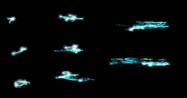 Bulanık, bulanık, beyaz dumanlı mavi parçacıklar daire şeklinde hareket ediyor. soyutlama, siyah arkaplan harmanlama modu. örnek