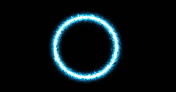 Blue ring of lightning, energy on a black background. Abstract energy circle with lightning discharges. Gradually, a blue ring appeared and a constant glow in the circle — 图库照片