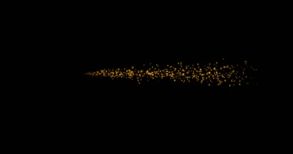 金色，黄色，闪闪发光的雪花在黑色背景3D上沿着一条平滑的线移动。冬天，雪花，假日，雪花。用于编辑的模板。混合模式 — 图库照片