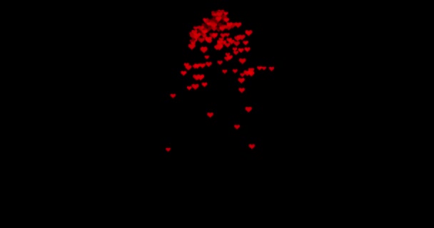 Abstrakte rote Herzen auf schwarzem Hintergrund. Valentinstag, Liebe, wie, Jahrestag, Muttertag, Heirat, Einladung e-card. 4k video. Mischmodus, Muster. — Stockvideo
