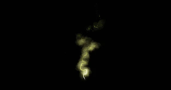 Humo amarillo, vapor, partículas borrosas, desenfocadas con humo blanco se mueven hacia arriba. abstracción, modo de mezcla de fondo negro. —  Fotos de Stock