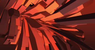 Döngülü görüntüler. Soyut kahverengi, kırmızı, turuncu, dinamik kırmızı üç boyutlu çizgileri olan havuç arkaplanı. Turuncu çizgilerin 3 boyutlu animasyonu. Modern video arkaplanı, canlandırılmış, ekran koruyucu, kopyalama alanı