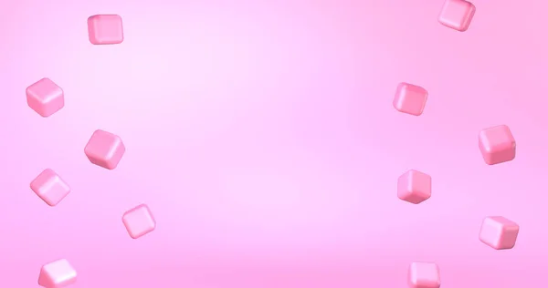 Fond rose abstrait avec des carrés 3D dynamiques. Pacifique boîtes de couleur rose. Bannière à la mode moderne ou affiche design image 3D, espace de copie — Photo