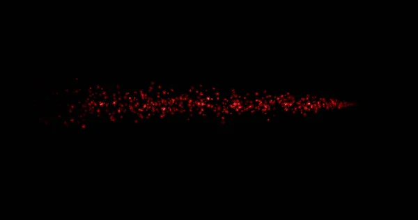 Röda, gnistrande snöflingor rör sig längs en slät linje på en svart bakgrund 3D. vinter, snöflinga, semester snöflingor. mall för redigering. blandningsläge — Stockfoto