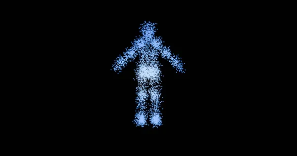 Metaverse blaue Neon-Menschen-Figur, abstrakter Technologie-Hintergrund aus Punkten, Partikeln. Mischmodus, FUI-Element. — Stockfoto